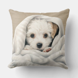 CUTLY HAIRED WHITE PUPPY UNDER BLANKET KUDDE