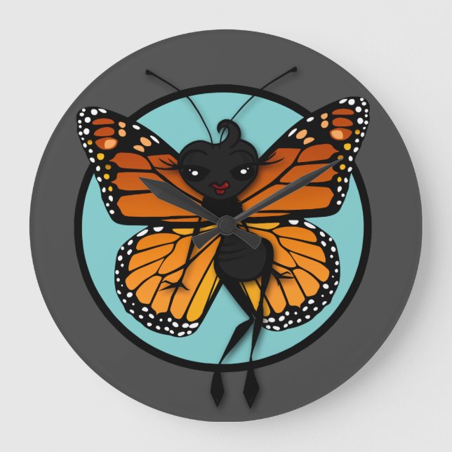 CUTMONARCH BUTTERFLY DAM STORA ROUND WALL CLOCK STOR KLOCKA (Framsida)