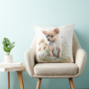 CUTN TAN CHIHUAHUA PUPPY HUND & WILDFLOWERS KUDDE