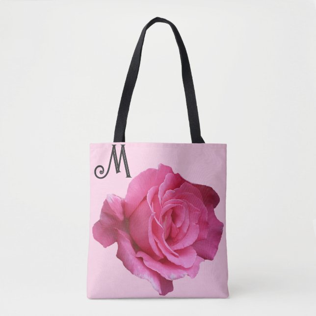 Cutomizable M monogram söt rosa ros blommigt Tygkasse (Framsida)