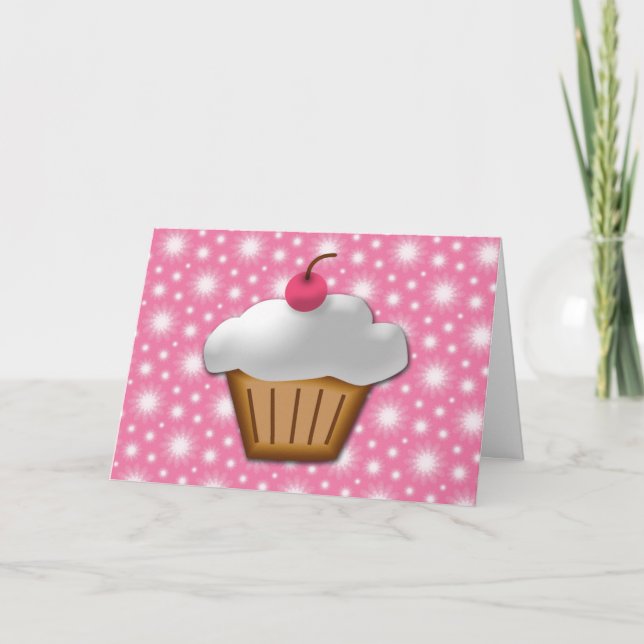 Cutout Cuptårta med Rosa Cherry på topp Kort (Framsida)