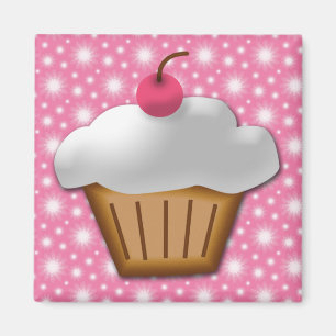 Cutout Cuptårta med Rosa Cherry på topp Magnet