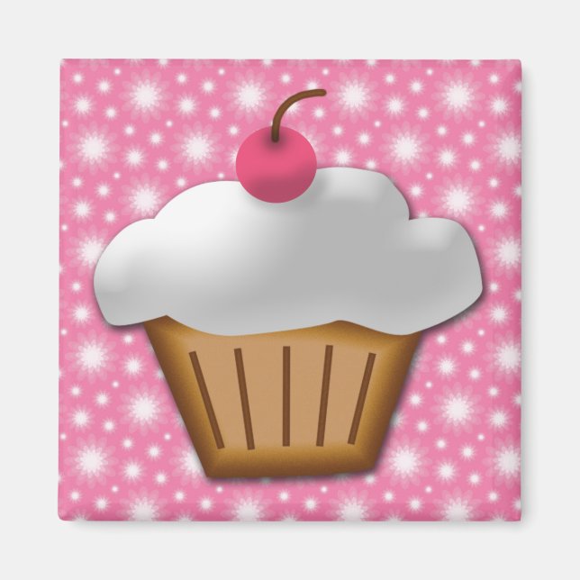 Cutout Cuptårta med Rosa Cherry på topp Magnet (Framsidan)