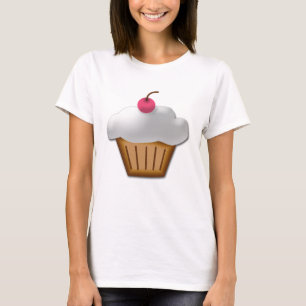 Cutout Cuptårta med Rosa Cherry på topp Tee Shirt