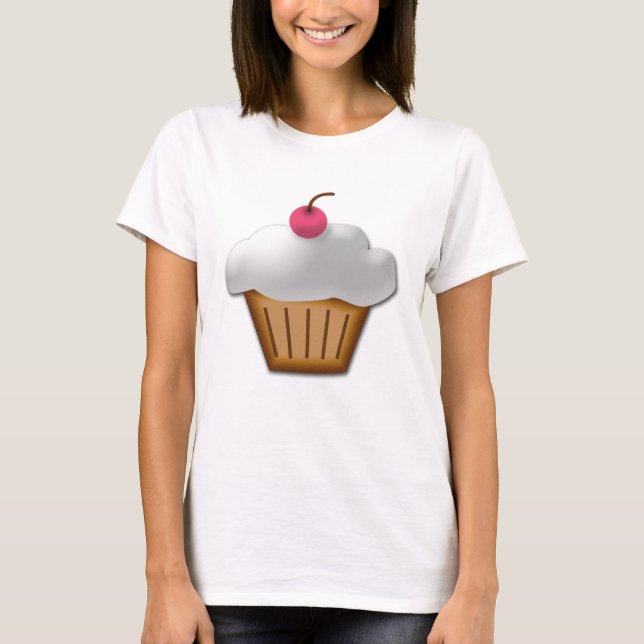 Cutout Cuptårta med Rosa Cherry på topp Tee Shirt (Framsida)