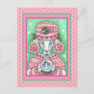 CUTPEPPERMINT ROSA PUDEL OCH SNOWGLOBE SNÖGUBBE VYKORT