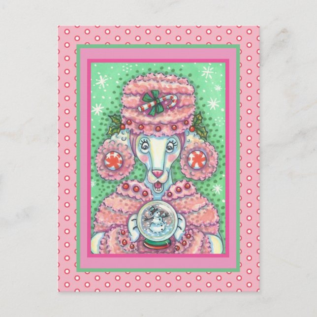 CUTPEPPERMINT ROSA PUDEL OCH SNOWGLOBE SNÖGUBBE VYKORT (Framsida)