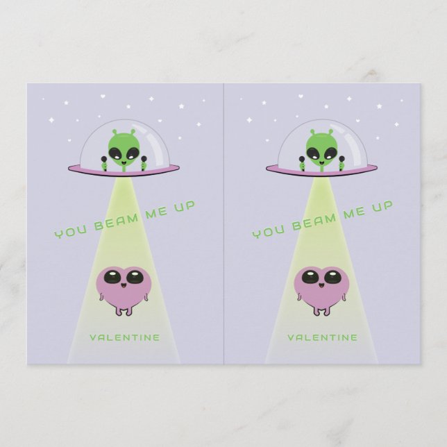 Cuttable UFO Kids Valentine Cards | Purple Tack Kort (Framsida)