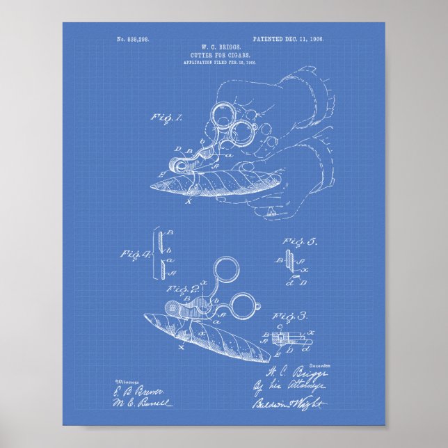 Cutter for Cigars 1906 Patent Art Blueprint Poster (Framsidan)