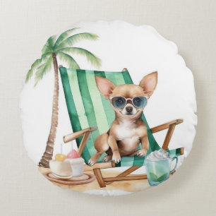 CUTWATERCOLOR CHIHUAHUA HUND PÅ BACKET RUND KUDDE
