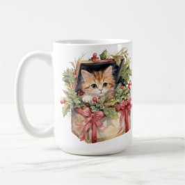 CUTWATERCOLOR FLUFFY CHRISTMAS KITTEN KAFFEMUGG