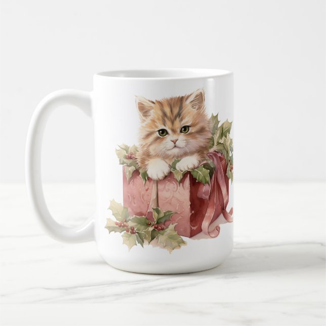 CUTWATERCOLOR FLUFFY CHRISTMAS KITTEN KAFFEMUGG (Vänster)