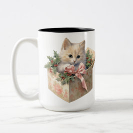 CUTWATERCOLOR FLUFFY CHRISTMAS KITTEN Två-Tonad MUGG