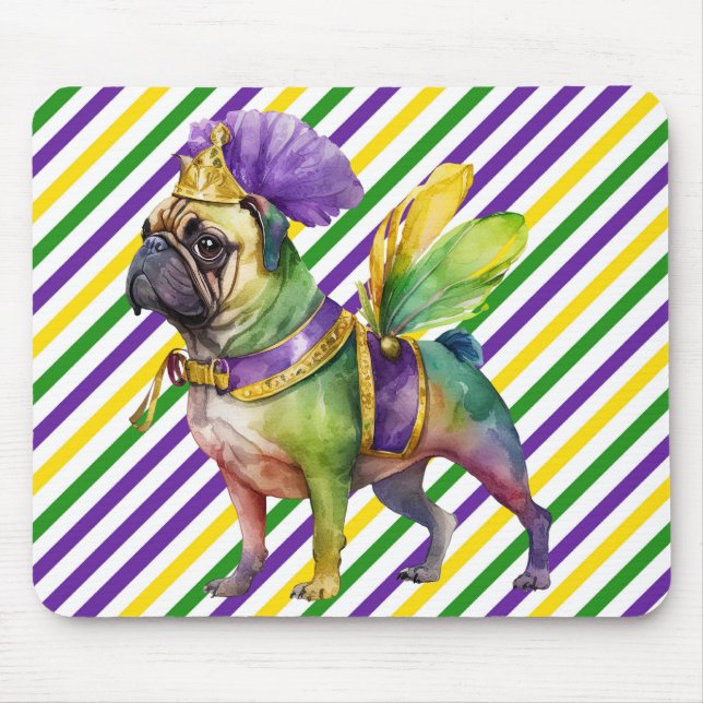 CUTWATERCOLOR MARDI GRAS PUG HUND MUSMATTA (Framsidan)