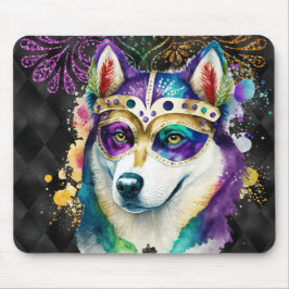 CUTWATERCOLOR MARDI GRAS SIBERIAN HUSKY HUND MUSMATTA