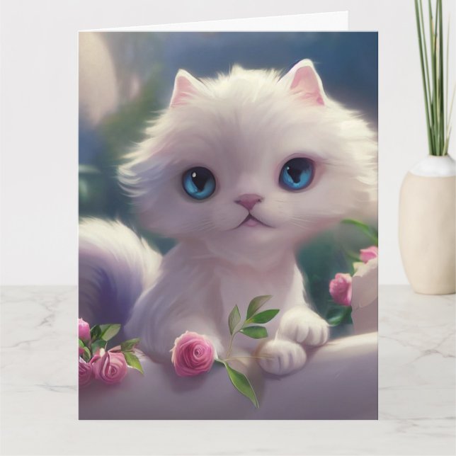 CUTWHITE CAT KITTEN ART BIG BIRTHDAY Card Kort (Framsida)