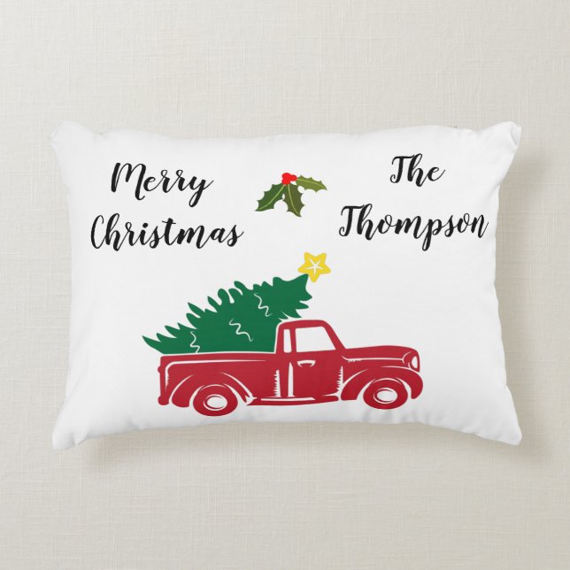 Cuty enbart farmhouse red lastbil med namn med fam prydnadskudde (Framsidan)