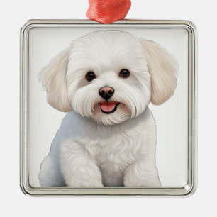 CUTY WHITE CURLY BICHON FRISE PUPPY HUND JULGRANSPRYDNAD METALL