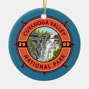 Cuyahoga Valley nationalpark Retro Compass Emblem Julgransprydnad Keramik