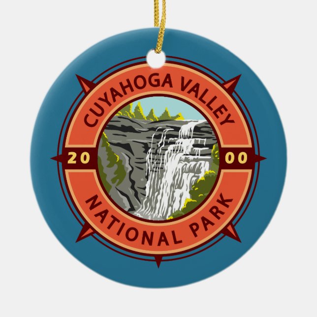 Cuyahoga Valley nationalpark Retro Compass Emblem Julgransprydnad Keramik (Framsidan)