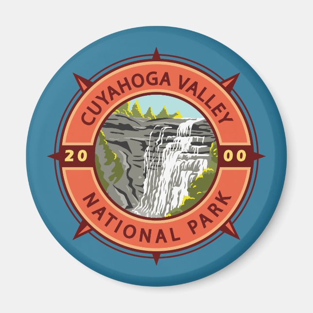 Cuyahoga Valley nationalpark Retro Compass Emblem Magnet (Framsidan)