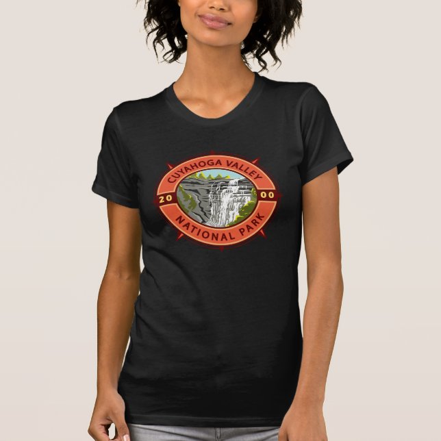 Cuyahoga Valley nationalpark Retro Compass Emblem T Shirt (Framsida)