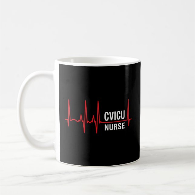 Cvicu Nurse Kardiovaskulär Icu Nurse Heartslag Kaffemugg (Vänster)