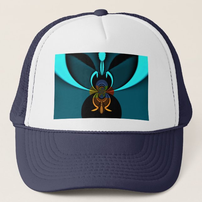 Cyan Abstrakt Konsttryck Truckerkeps (Framsida)