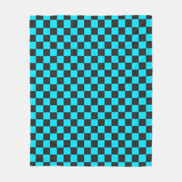 Cyan and charcoal checkerboard pattern fleecefilt