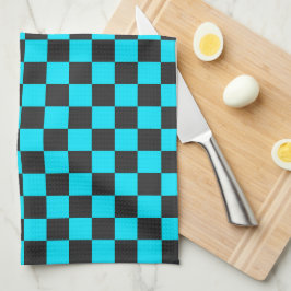 Cyan and charcoal checkerboard pattern kökshandduk