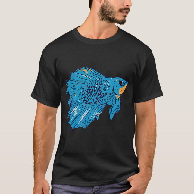 Cyan Bettfisk Stort Mönster T Shirt (Framsida)