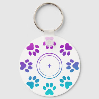 Cyan Blå Lila Tassavtryck Design Hund Katt Kärlek Nyckelring