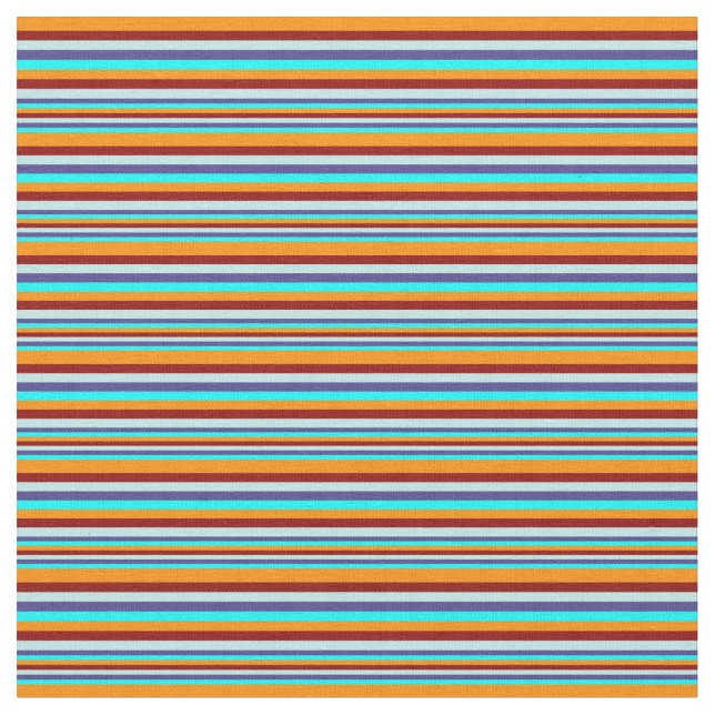 Cyan, blå, turkos, Mörk Red, Mörk Orange Linjer Tyg (Närbild)