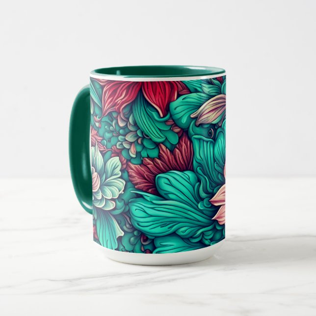 Cyan-blommor Surreal-Blommar Mugg (Framsida vänster)