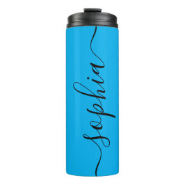 Cyan Blue Black Script Custom Thermal Tumbler