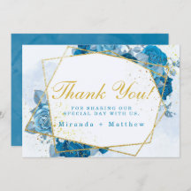 Cyan Blue Floraks och Guld Bröllop tackkort