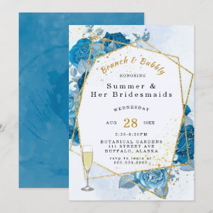 Cyan Blue Guld Geometric Brunch och Bubly Inbjudningar