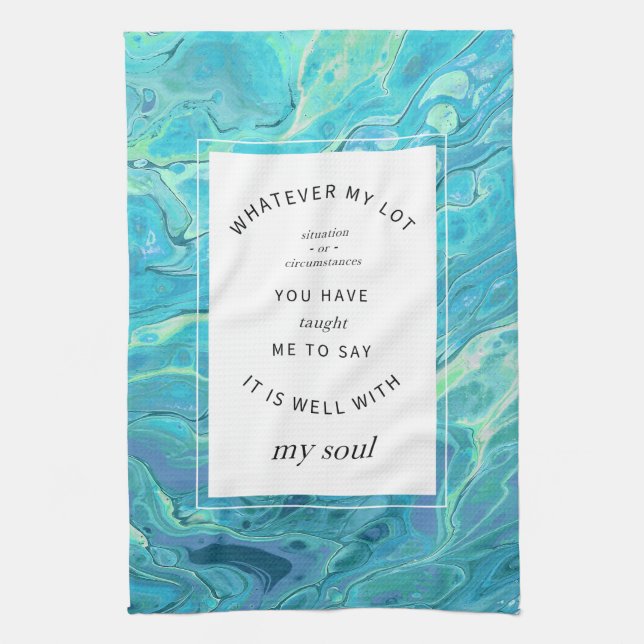 Cyan Blue Marble Christian Hymn Kitchen Towel Kökshandduk (Vertikal)
