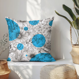 Cyan Blue Retro Peonies, dekorativ sommartid, Blom Kudde