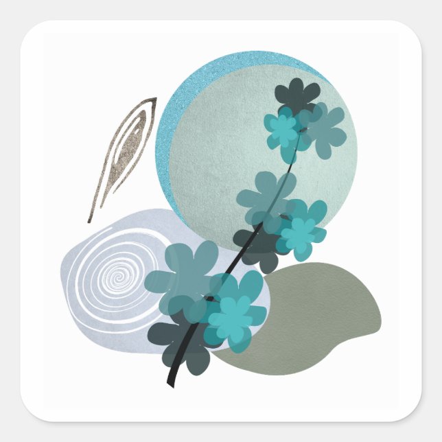 Cyan Boho Fyrkantigt Klistermärke (Framsida)