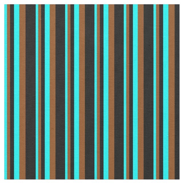 Cyan, Brown och Black Rand Mönster Tyg (Närbild)