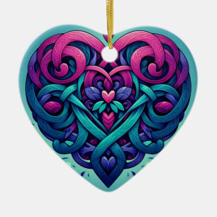 Cyan Celtic Heart Julgransprydnad Keramik