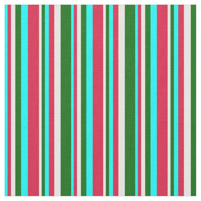 Cyan, Crimson, Mint Cream och Mörk grönt Mönster Tyg (Närbild)