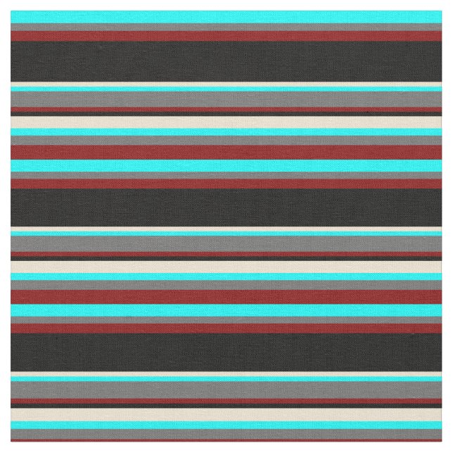 Cyan, Dim Grått, Maroon, Black & Beige Mönster Tyg (Närbild)