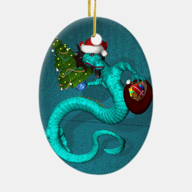 Cyan Dragon Julgransprydnad Keramik (Baksidan)