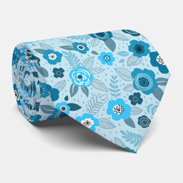 Cyan elegant prickig blommönster slips (Rullad)