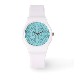 Cyan Flower Swirls Armbandsur