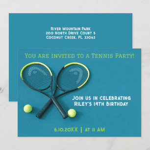 Cyan Födelsedagsfest Rackets och Bollar tennis Inbjudningar