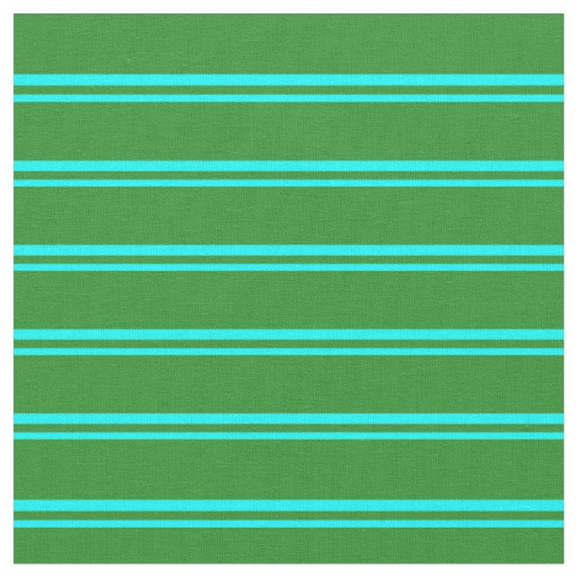Cyan & Forest Grönt Stripe Mönster Tyg (Närbild)