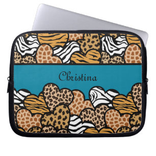 Cyan Girly-djur för utskrift med namn Laptop Sleeve
